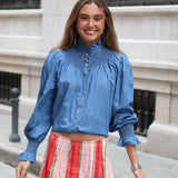 BLUSA CUELLO NIDO DENIM CLARO