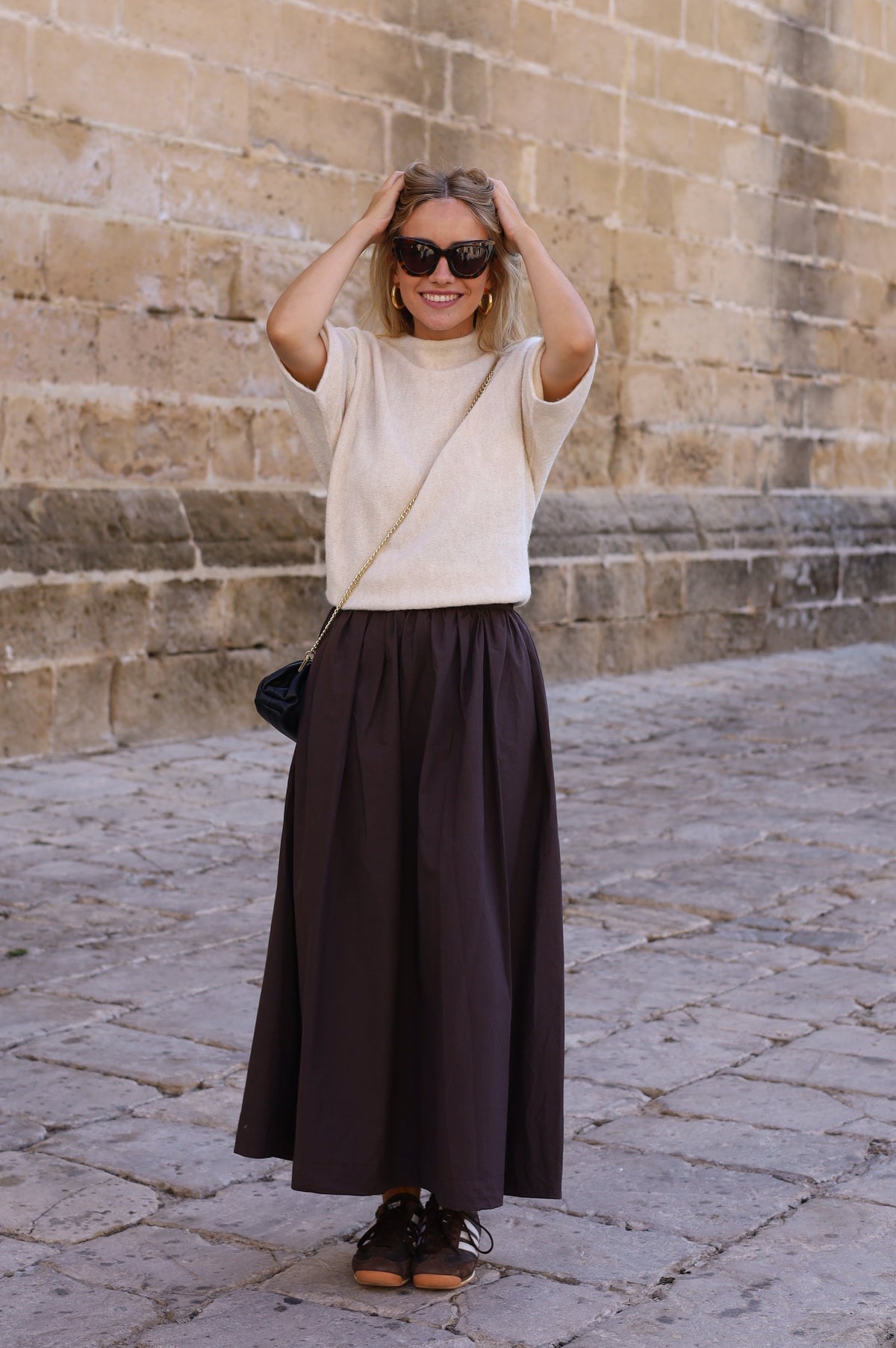 FALDA MIDI MARRON