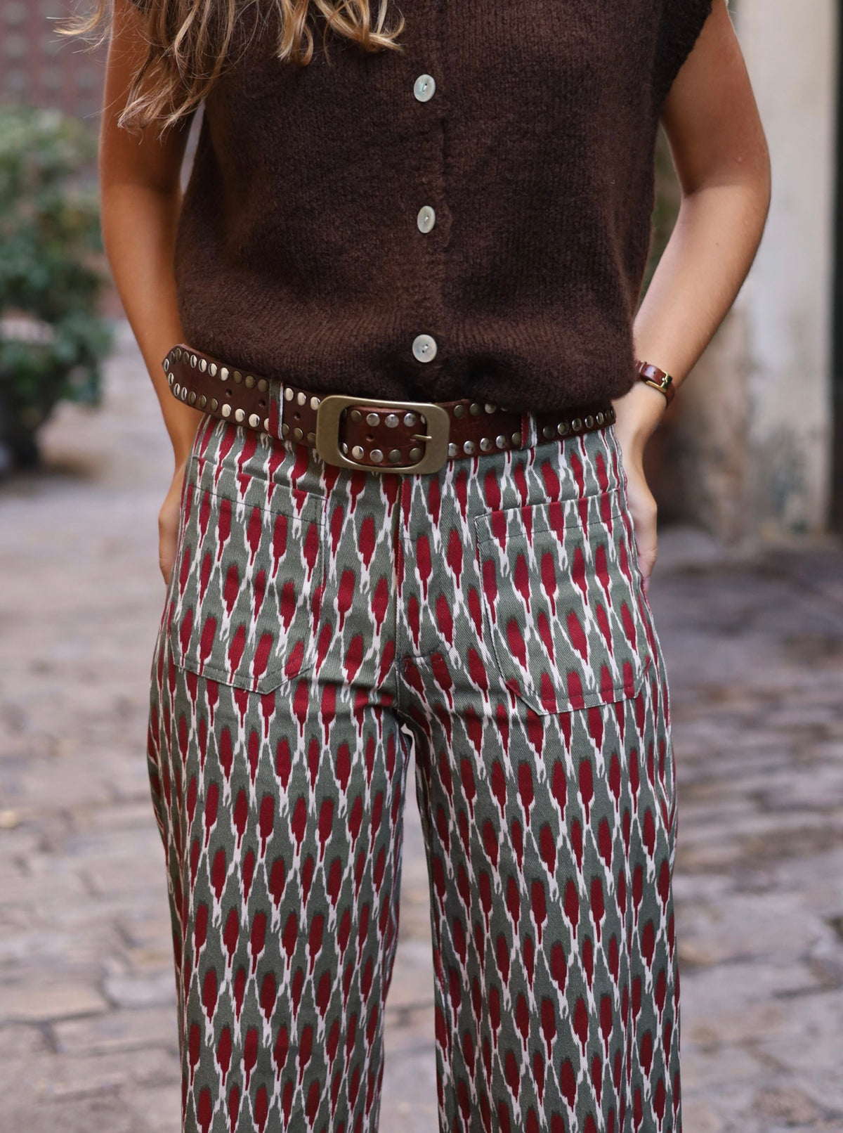 PANTALON WORKER VERDE Y ROJO