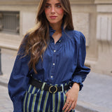 BLUSA CUELLO NIDO DENIM OSCURA