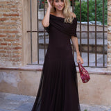 VESTIDO BARCO TUL MARRON