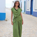 PANTALON CINTURON SATINADO VERDE