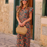 VESTIDO CAÑOS FLORES VERDE