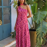 VESTIDO RAMOS ASIMETRICO FUCSIA