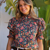 BLUSA CUELLO FLORES VERDE