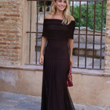 VESTIDO BARCO TUL MARRON