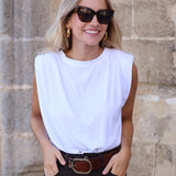 CAMISETA HOMBRERAS TACHAS BLANCA