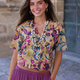 BLUSA FLORES MOSTAZA