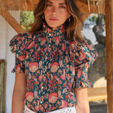BLUSA CUELLO FLORES VERDE