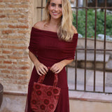 VESTIDO BARCO TUL VINO
