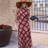 VESTIDO TUL CUADROS BURDEOS