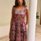 VESTIDO VOLANTES FLORES VERDE
