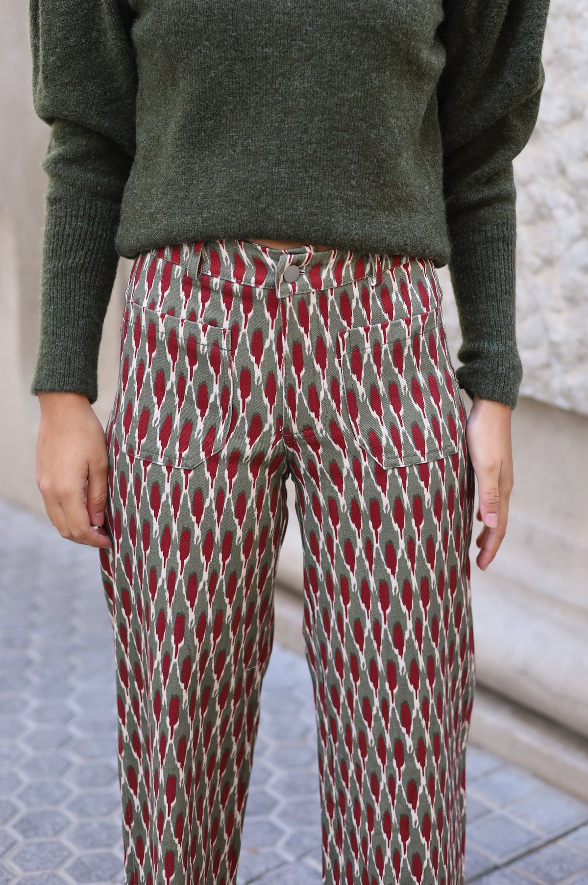 PANTALON WORKER VERDE Y ROJO