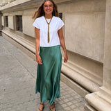 FALDA MIDI SATINADA VERDE