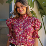 BLUSA CUELLO FLORES FRAMBUESA