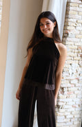 TOP HALTER TERCIOPELO MARRON