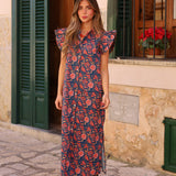 VESTIDO CAÑOS FLORES AZUL