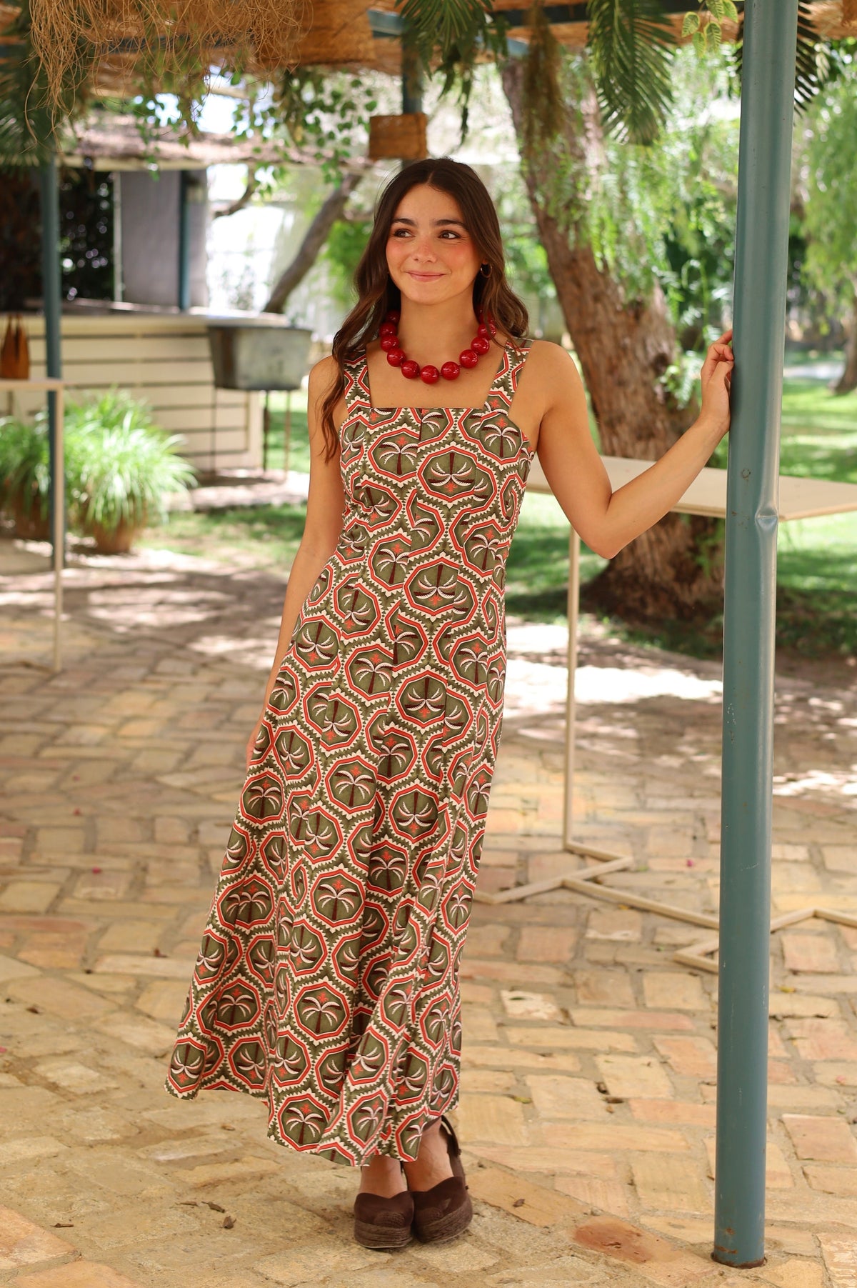 VESTIDO TIRANTES PALMERAS VERDE