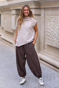 PANTALÓN BOMBACHO CUADROS BURDEOS