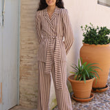 PANTALON CELIA RAYAS BEIGE