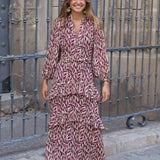 VESTIDO GASA HOJAS VINO