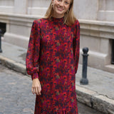 VESTIDO AMAPOLAS VOLANTE FRESA