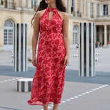 VESTIDO HALTER FLORES CORAL