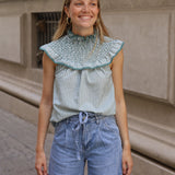 BLUSA LINO CUELLO VERDE