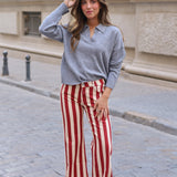 PANTALON VAQUERO RAYAS ROJAS