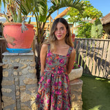 VESTIDO VOLANTES FLORES VERDE