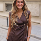 BLUSA SATINADA BOTONES MARRON