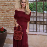VESTIDO BARCO TUL VINO