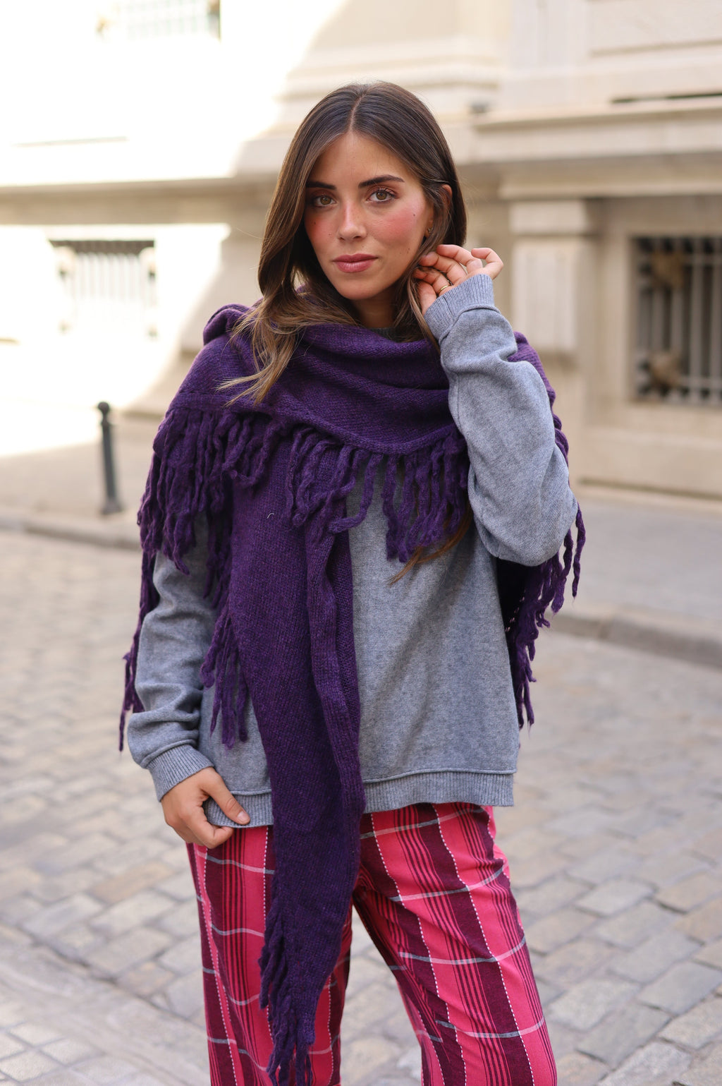 PONCHO FLECOS MORADO