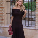 VESTIDO BARCO TUL MARRON