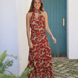 FALDA GASA FLORES TEJA