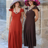 VESTIDO VOLANTE HOMBRO MARRON
