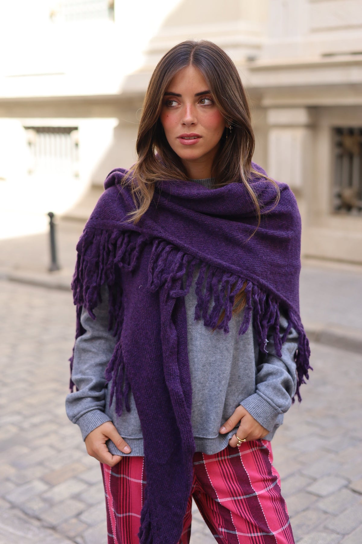 PONCHO FLECOS MORADO