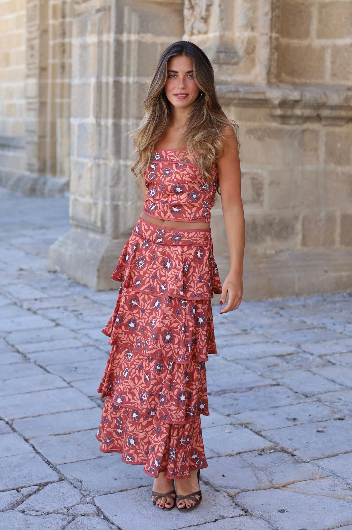 CONJUNTO CARACAS FLORES TEJA