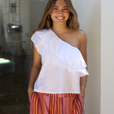 TOP ASIMETRICO VOLANTES BLANCO