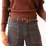 CINTURÓN MARRON TACHA DORADA