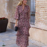 VESTIDO GASA HOJAS VINO