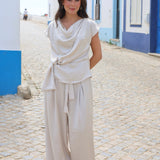 PANTALON CINTURON SATINADO CRUDO