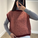 CHALECO PUNTO RAYAS BURDEOS Y SALMON