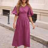 VESTIDO MANGA GLOBO BERENJENA