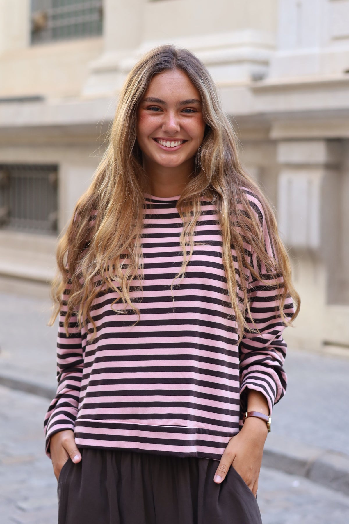 CAMISETA CAROLINA ROSA Y MARRÓN
