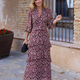 VESTIDO GASA HOJAS VINO