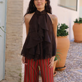 TOP HALTER VOLANTES MARRON