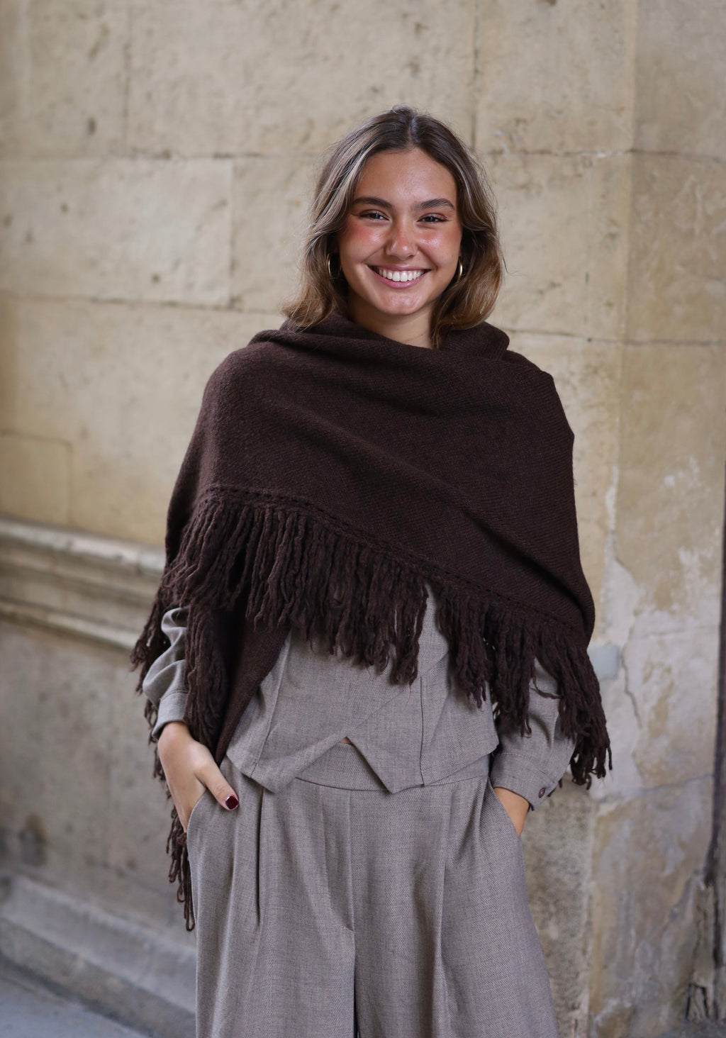 PONCHO FLECOS MARRON