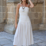 VESTIDO FRUNCES LINO CRUDO