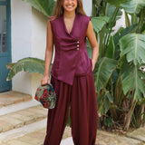 PANTALON BOMBACHO SATINADO BERENJENA